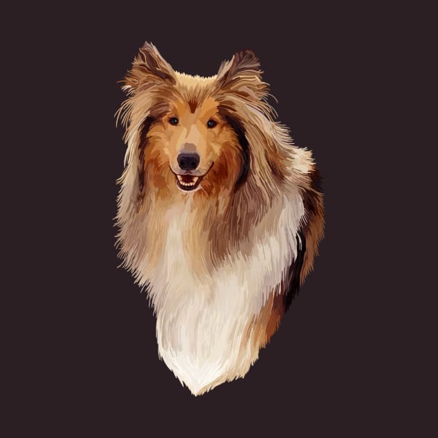 Rough Coated Sable White Collie Dog Portrait by Art by Deborah Camp