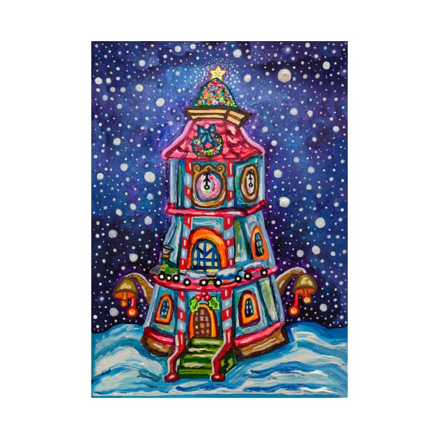 Vintage Christmas Clock Tower Painting by Art by Deborah Camp