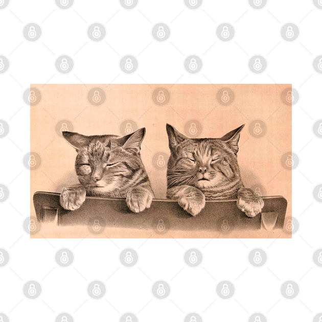 Two cute brindle and tabby kittens. Cat brothers. Family of Cats. Drawing of cats with closed eyes by Marccelus