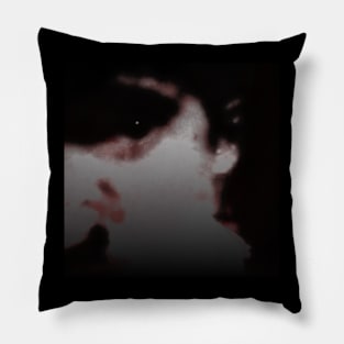 Portrait, digital collage and special processing. Face, man. Like from night dream. Looking on us. Red, white. Pillow