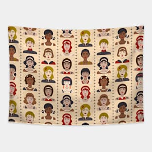 Women Faces - Fashion Design on Beige Tapestry