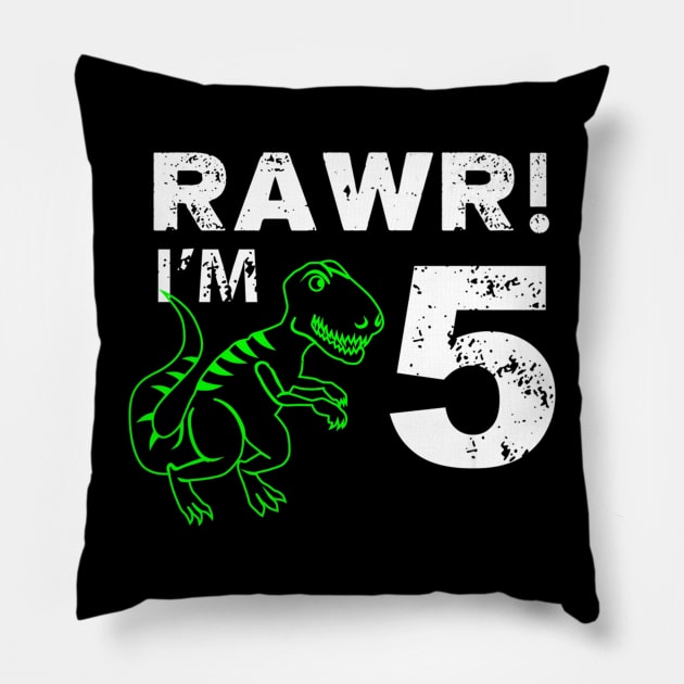 5th Birthday Rawr Im 5 Year Old Dinosaur Pillow by Brothers With Ax Sticks