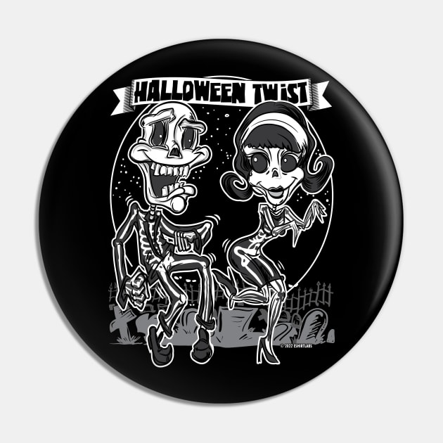 Skeletons dancing in the cemetery doing the Halloween Twist Pin by eShirtLabs