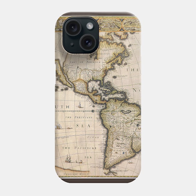 Antique Map of the Americas by John Speed, 1626 Phone Case by MasterpieceCafe