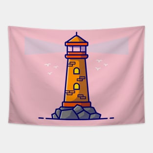 Lighthouse Cartoon Illustration Tapestry