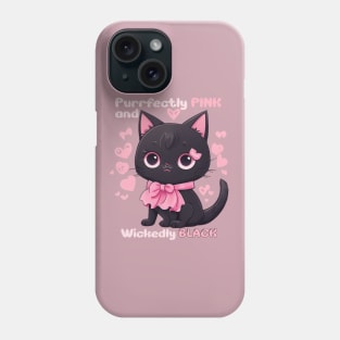 pink ribbon black cat Phone Case