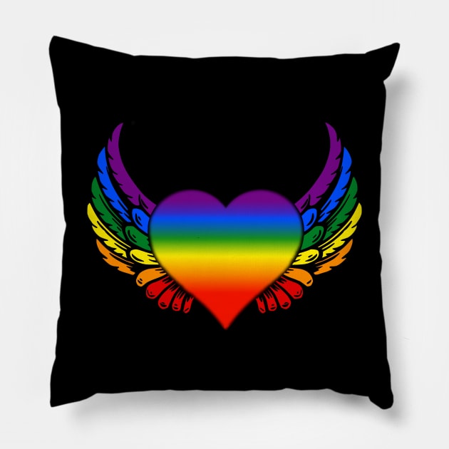 Gay Rainbow Hearts Wings Pillow by KZK101