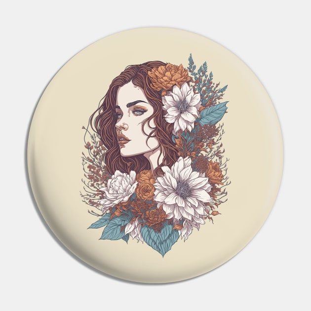 Vintage Floral Girl Pin by ElMass