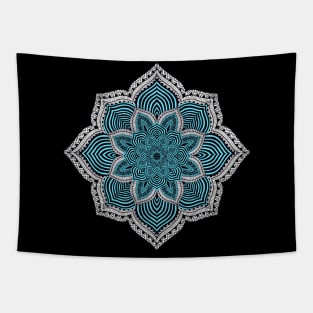 Teal and White Mandala Tapestry