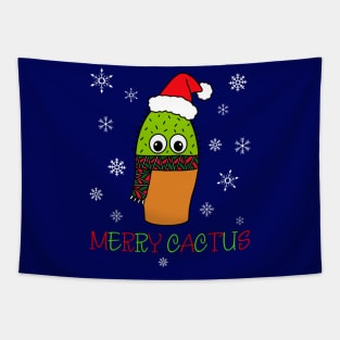 Merry Cactus - Cute Cactus With Christmas Scarf Tapestry