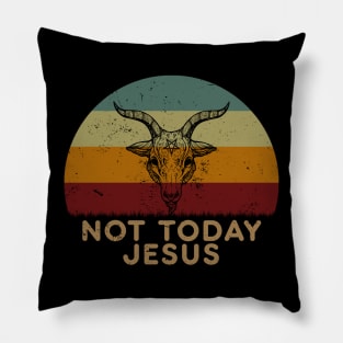 Not Today Jesus Says Satanic Goat Retro Sunset Pillow