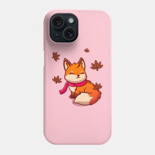 Cute Fox Sitting With Scarf In Autumn Cartoon Phone Case