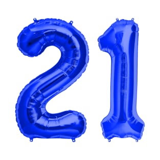 Bright Blue 21st Birthday Metallic Helium Balloons Numbers T-Shirt