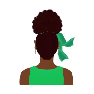 High Afro Puff Ponytail with Green Outfit (White Background) T-Shirt