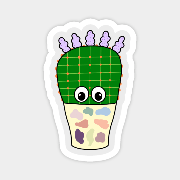 Cute Cactus Design #300: Prickly Pear In Nice Abstract Pot Magnet by DreamCactus