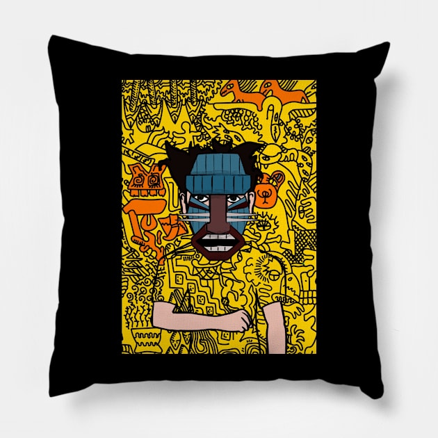 Discover NFT Character - MaleMask Doodle Named Eve with Hawaiian Eyes on TeePublic Pillow by Hashed Art