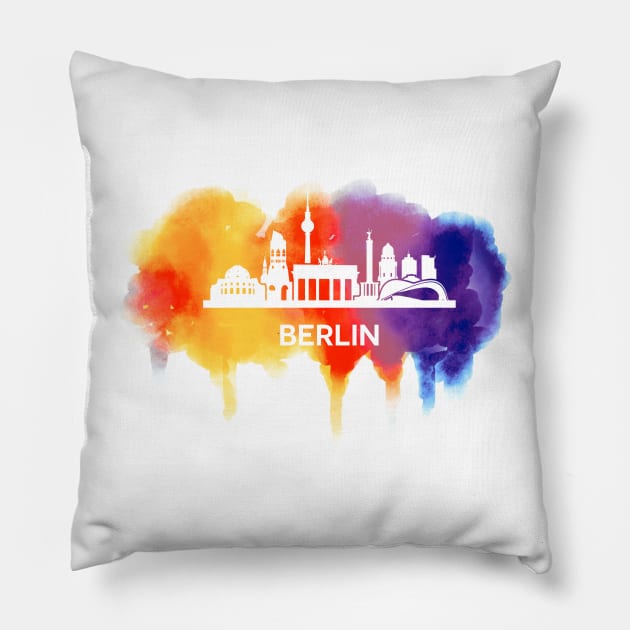 Berlin Skyline Watercolor Pillow by yulia-rb