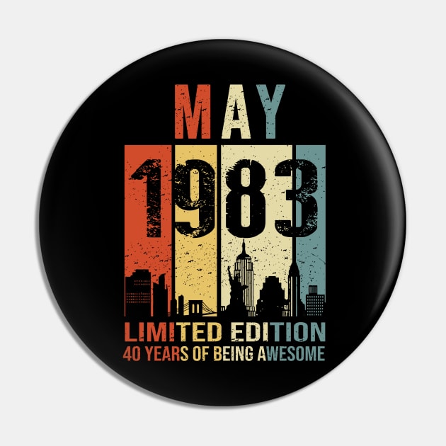 Made In 1983 May 40 Years Of Being Awesome Pin by Red and Black Floral