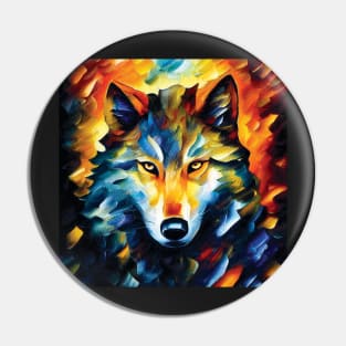 Wolf in Bright Colours. Bold Striking Painting Pin