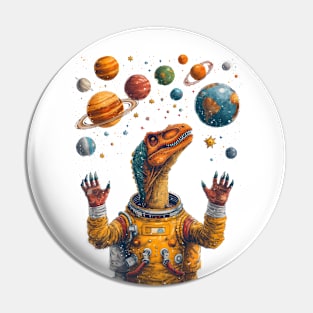 Dino in Space Funny Dinosaur Astronaut Solar System Pin