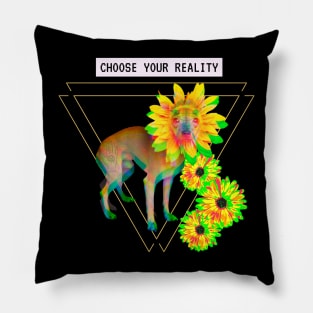 Chihuahua Reality Vaporwave Flower Techno Glitch Pillow