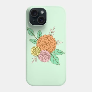 Wild colorful flowers botanical design in green, orange, pink and yellow Phone Case