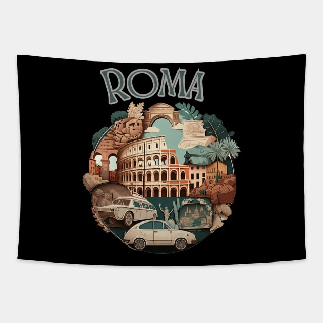 Rome Colosseum Retro Vintage - travel Tapestry by stickercuffs