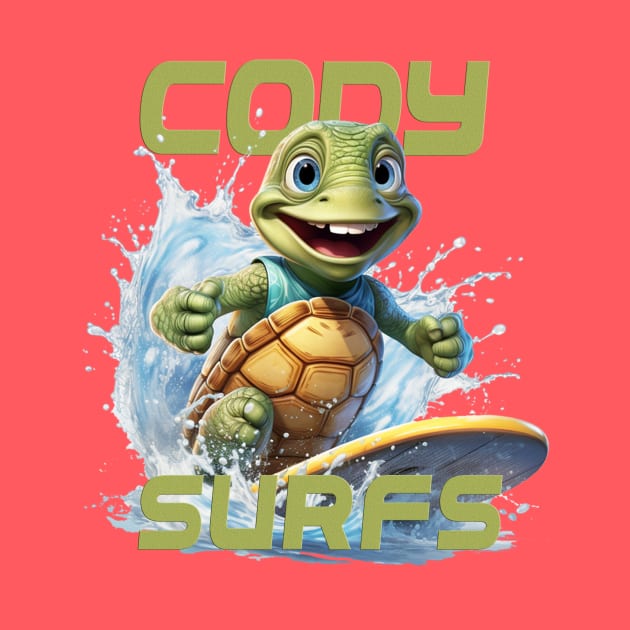 Aquatic Glide Waves Surfing Tee "Cody Surfs" by cusptees
