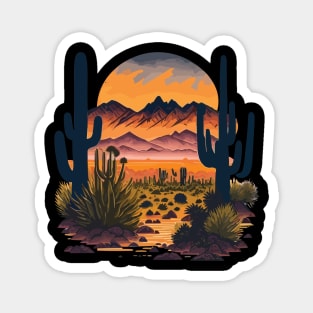 Cactus king of desert beautiful Sunset and Mountains Magnet