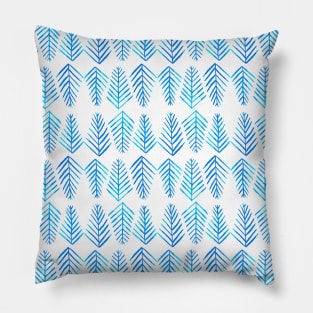 Watercolor pine trees pattern  - blue Pillow