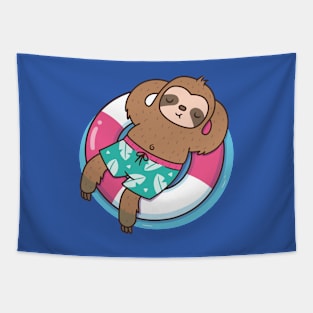 Cute Sloth Chilling On Pool Tapestry