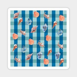 Deep Blue Seashell Plaid Magnet