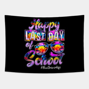 Last Day Of School Glasses Tie Dye Bus Driver Tapestry