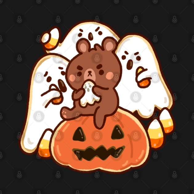 Halloween Bear Eating Ghost Sugar Cookies and Pumpkin Treats by vooolatility
