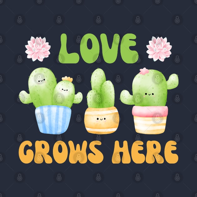 Love Grows Here Watercolor Cacti and Succulents Potted Plants | Perfect for Cactus Lover & Succulent Lover by Auraya Studio