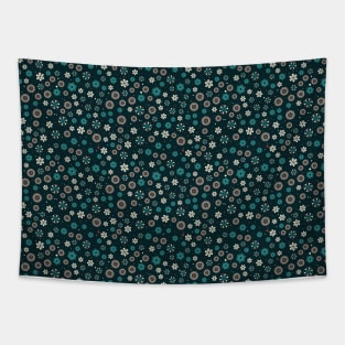 Bright Black Teal Blue Red and White Snowflakes Pattern Tapestry