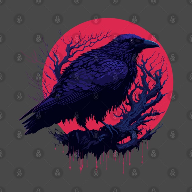 Raven Red Moon Gothic Halloween Night Design by TF Brands