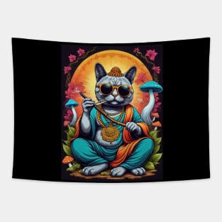 Psychedelic Techno Cat - Catsondrugs.com - cat, kitten, kitty, cats, cute, animal, pet, funny, black cat, pets, meme, pack, animals, kittens, feline Tapestry