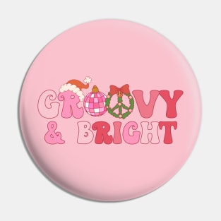 Groovy and bright pink Christmas Retro disco ball Pin