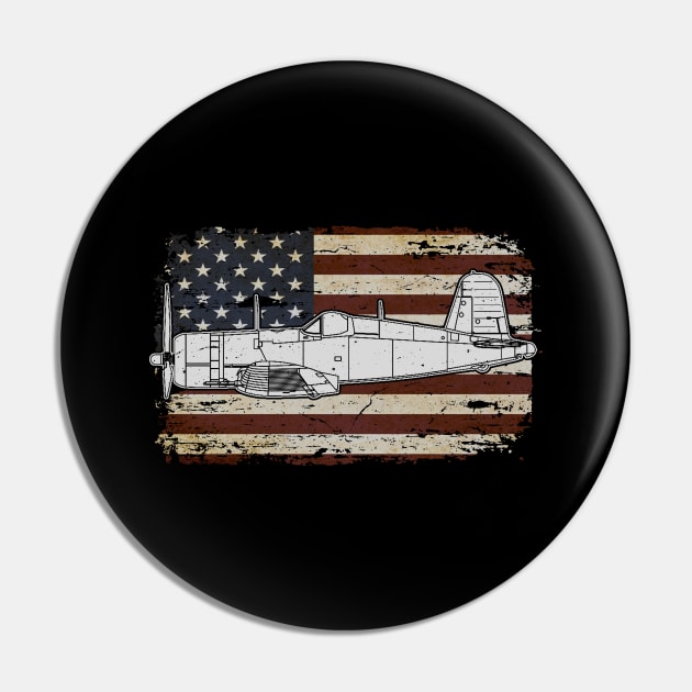 F4U Corsair US Airplane Aircraft Plane American Retro Flag Pin by BeesTeez