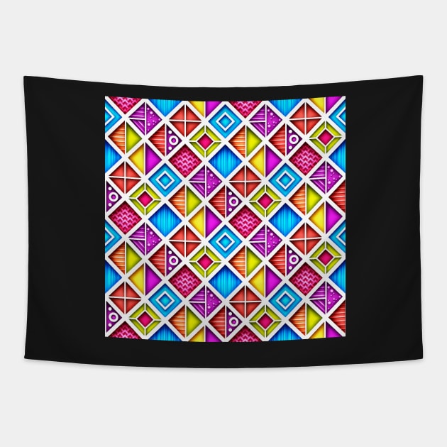 Colorful 3d Geometric Pattern, Crazy Design Tapestry by lissantee