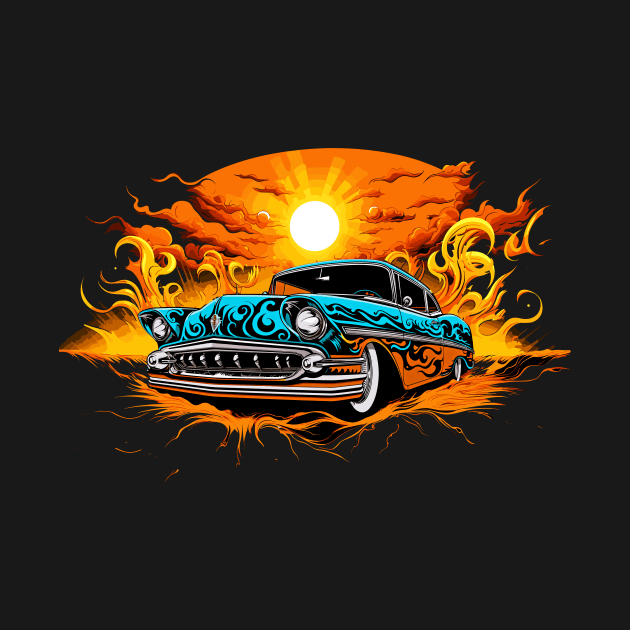 Lowrider Custom Classic Car Hotrod Sunset Lowrider by Tees 4 Thee