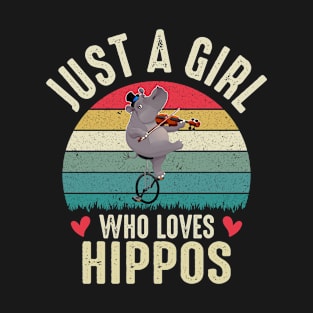 Just A Girl Who Loves Hippos Funny Guitarist Violin Hippo Cute Animal Lover Humor Christmas Gifts T-Shirt