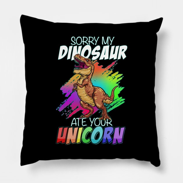 Funny T-Rex Unicorn Dinosaur Unicorn Pillow by GigibeanCreations