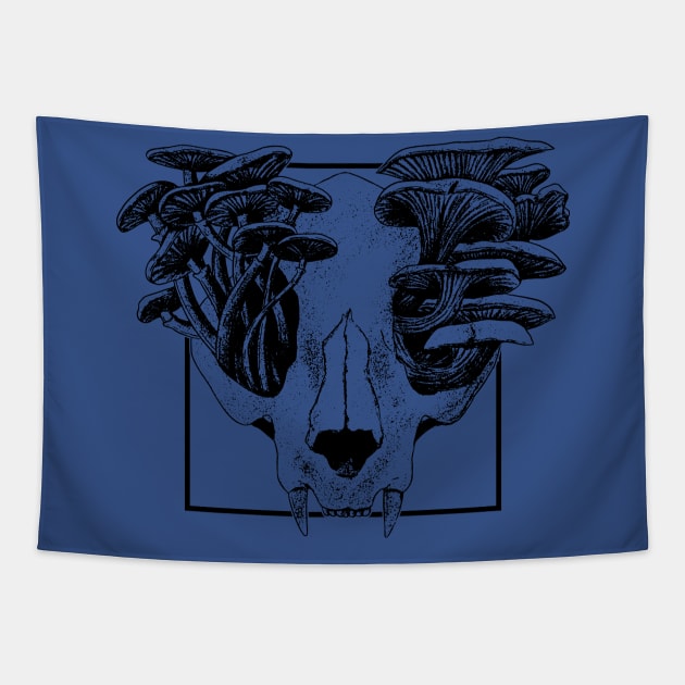 Cottagecore Aesthetic Skull Mushrooms Art Tapestry by DRIPCRIME Y2K