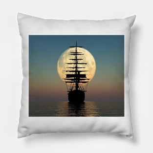 Pirate ship with full moon Pillow