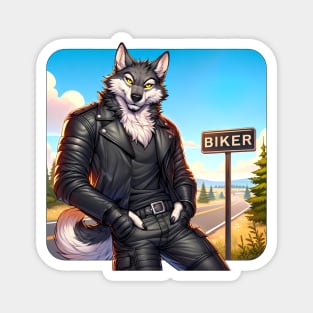 Leather Biker Wolf Anthro Furry Art Magnet