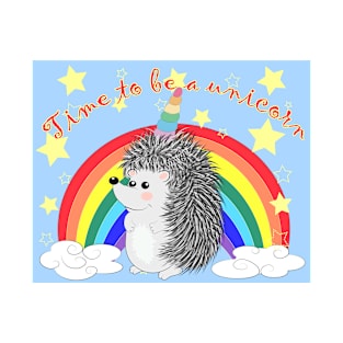 Hedgehog unicorn on a background of rainbow and stars T-Shirt