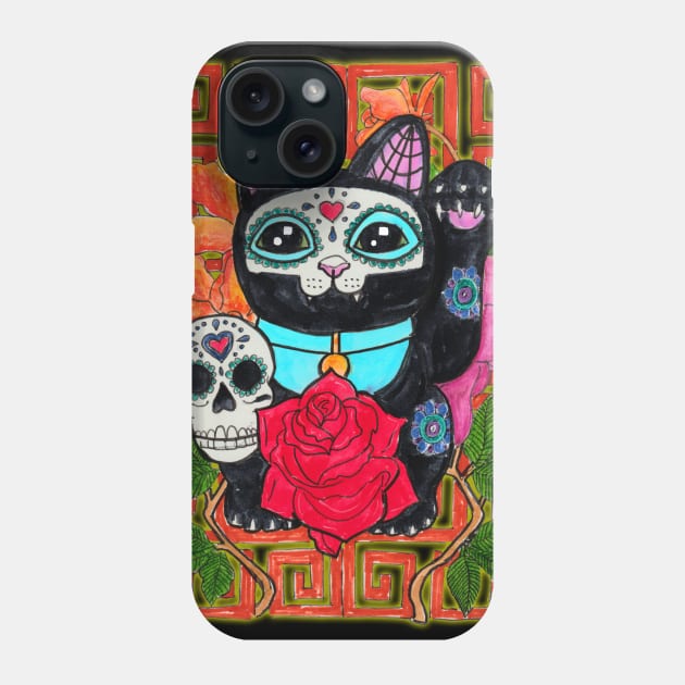 Day of the Dead lucky cat Phone Case by JenStedman73