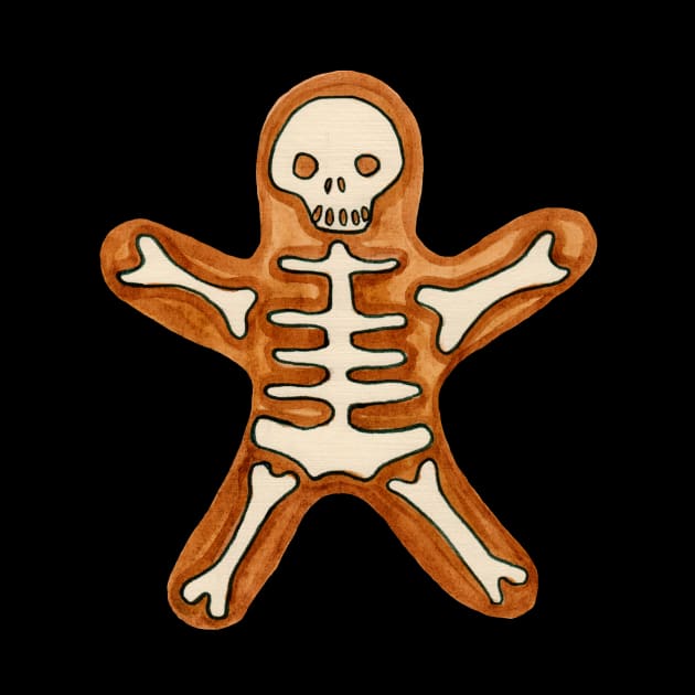 Watercolor halloween gingerbread skeleton by deadblackpony
